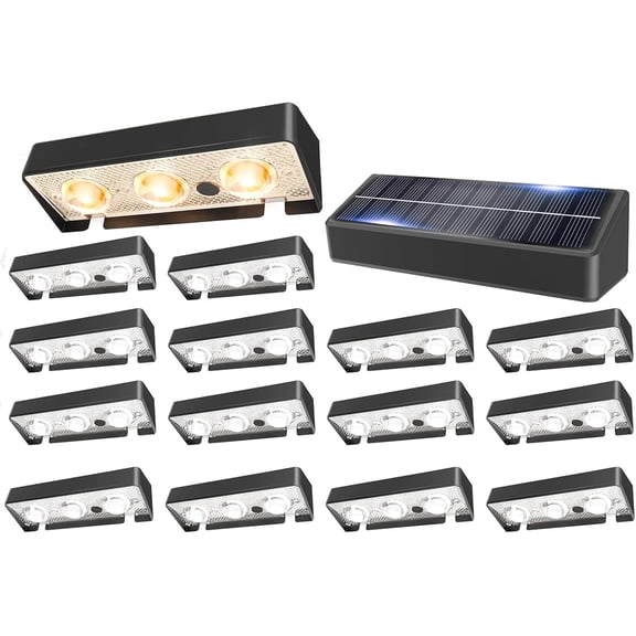 Solar Fence Lights Outdoor, 9 Fixed Colors Color Changing Fence Lights Solar Powered Waterproof IP65 Dusk-to-Dawn LED Deck Lighting for Patio, Railing, Pool, Porch, Backyard, Wall, 16 Pack