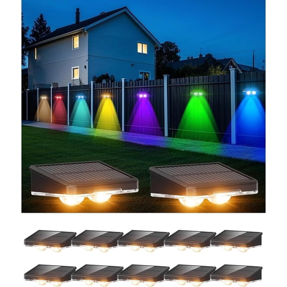 Solar Fence Lights, Outdoor IP65 Waterproof LED, RGB Fence Lights Solar Powered 7 Colors, for Wall, Patio, Deck, Backyard, Garden, Pool, Railing (4 Pack)