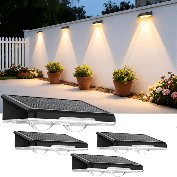 Solar Fence Lights Outdoor, Upgraded 3 Modes Warm Neutual Cool High Brightness Waterproof LED Fence Light Solar Powered