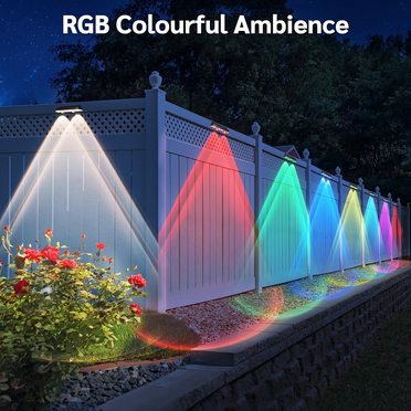 Solar Fence Lights Outdoor - Warm White & RGB 6 Color, Dusk to Dawn Solar Deck Light, Solar Lights Outdoor IP65 Waterproof, Garden Lights for Outside/Backyard/Railing/Step/Patio/Wall (6 Pack)