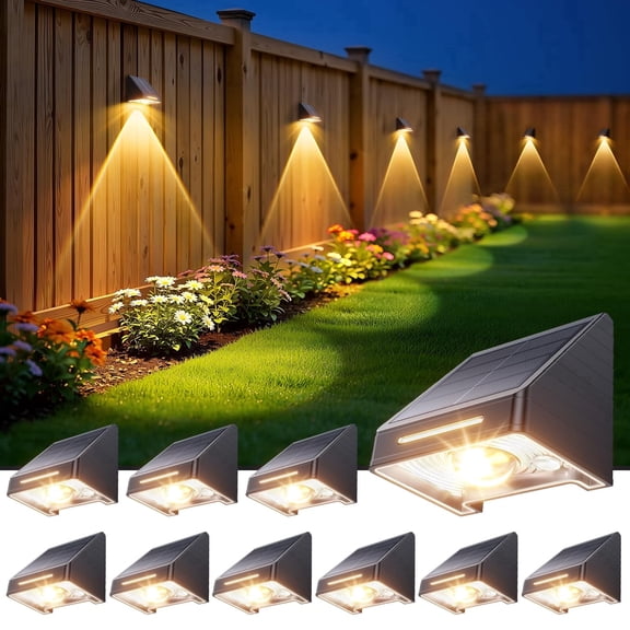 10pack Solar Fence Lights Outdoor Waterproof , Solar Fence Lights with Ultra-Bright LED Lens, 10 Modes & 9 Colors Outdoor Solar Lights for Fence, Backyard, Railing, Patio, Wall, Step, Deck