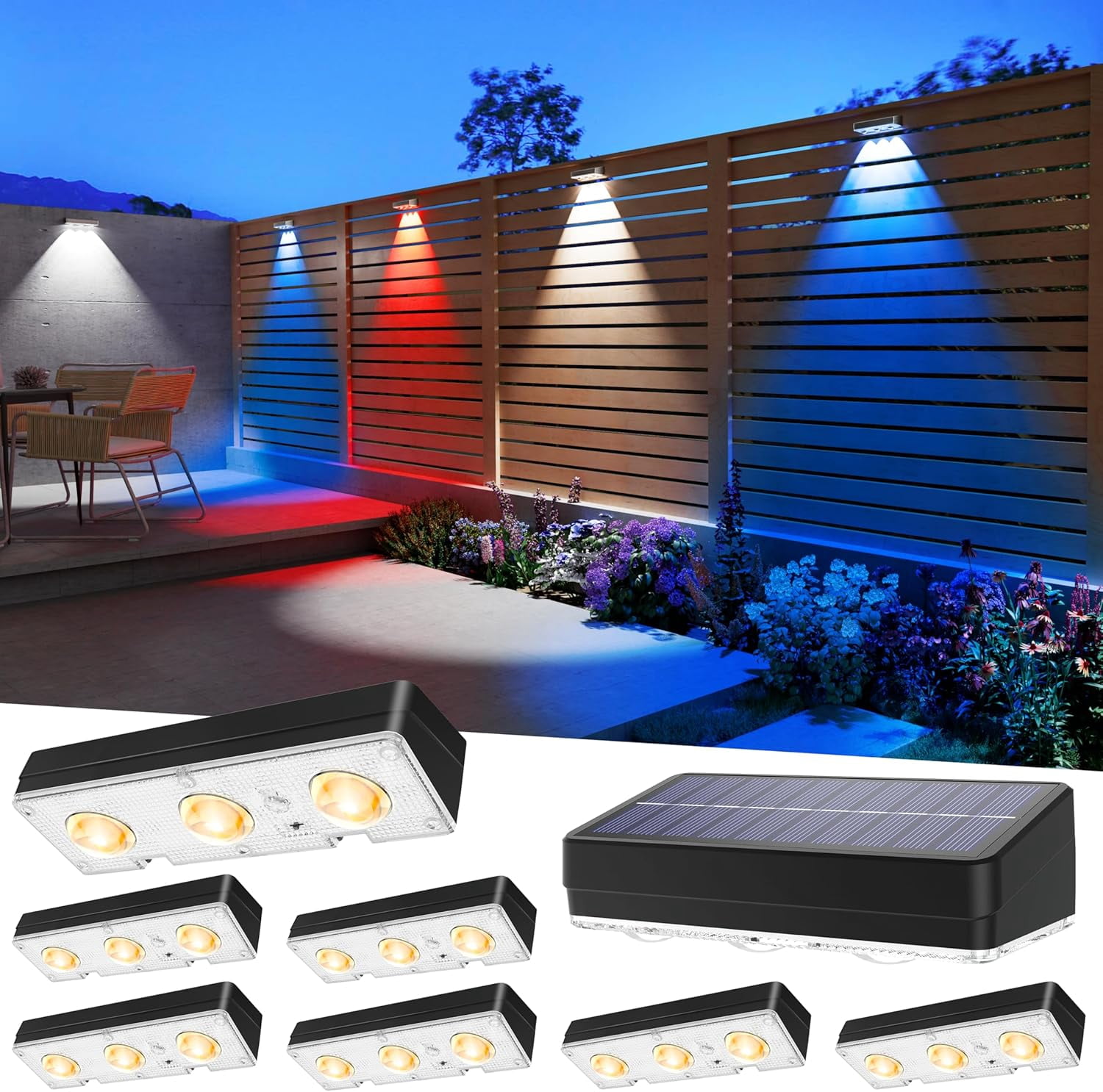 Led 8 Pack Solar Fence Lights Outdoor Waterproof Led, 8Pack,1300mAh, 6 Inch Solar ...