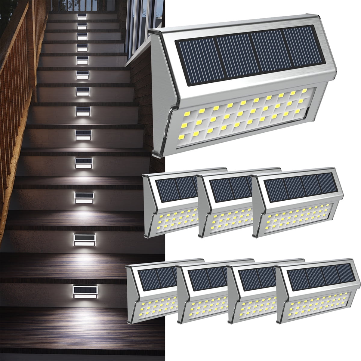 Solar Fence Lights, Roshwey Outdoor Solar Deck Lights Fence Path Light ...