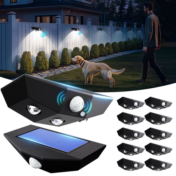 Gracetumbler Solar Fence Lights 12 Pack, Motion Sensor Outdoor Light with 3-Sided Lighting, 6000K/3000K Dual Color Temperature with IP63 Waterproof