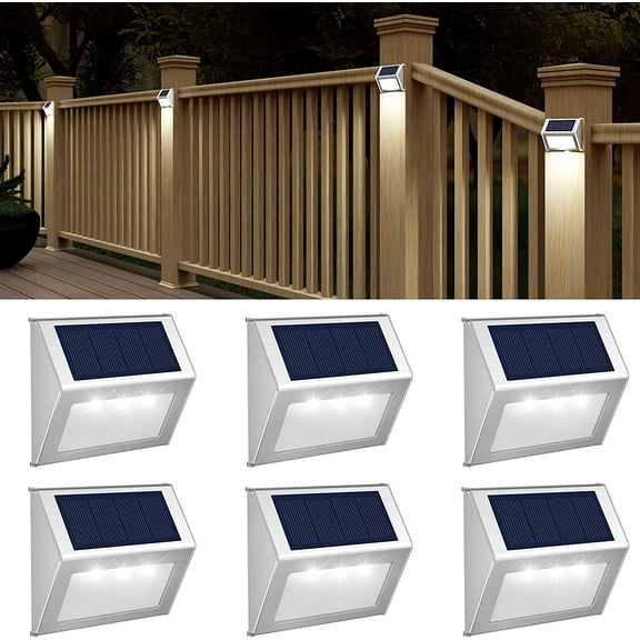 Solar Fence Lights,Waterproof Solar Powered Steps Light,Solar Deck Lights for Walkway,Post,Backyard,Railing,Wall,Pool,Stairs, 6 Pack