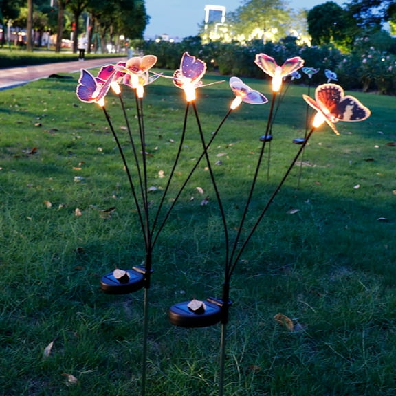 Solar Fiber Ground Plug Light - 3 Color Changing Butterfly Garden Lights, Outdoor Solar-Powered LED Decor with 10-Hour Runtime, IP65 Waterproof for Yard & Villa Decoration