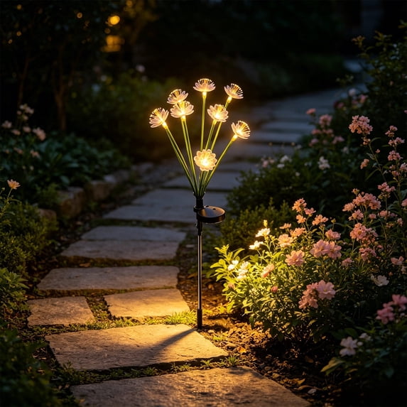 Solar Fiber Optic Garden Stake, Cherry Blossom Flower Light, Waterproof Pathway Decor, Color Changing LED Stake for Walkway, Outdoor Lawn Art for Spring & Summer, A