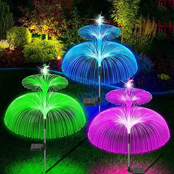 【Solar Fiber Optic Lights】7-Color Changing Jellyfish Garden Decor - Waterproof Solar Outdoor Lights(1PCS , Double-deck , Moon)