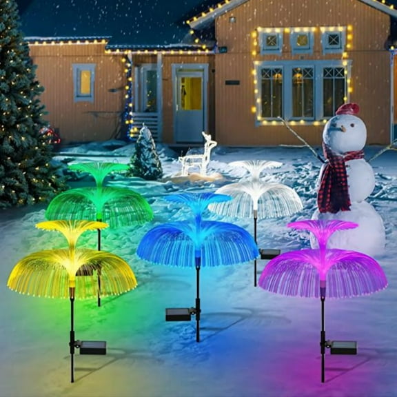 【Solar Fiber Optic Lights】7-Color Changing Jellyfish Garden Decor - Waterproof Solar Outdoor Lights（4PCS , Double-deck）