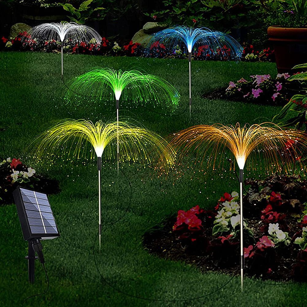 Solar Fiber Optic Lights Solar Flower Garden Lights Waterproof Solar Outdoor Decorations 7 Color Changing Solar Jellyfish Lights for Garden Patio Lawn Pathway Landscape Decor(1Pc)