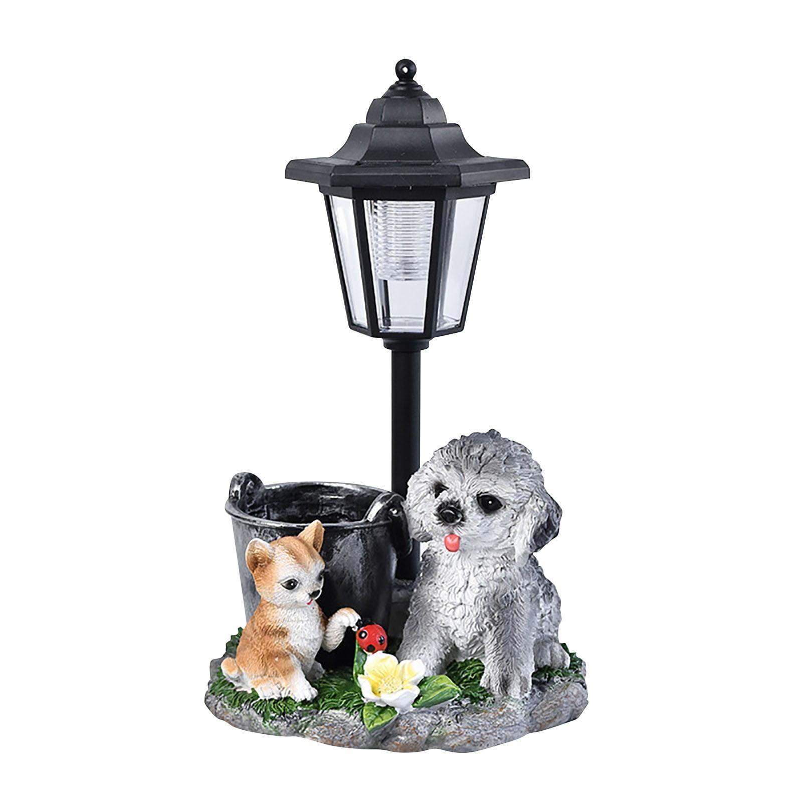 Solar Figurine with Succulent Plant Pot Hand-Painted Lifelike Resin Lawn Ornaments Statue for Yard Art Garden Decor Gifts Outdoor Garden Resin Flower Pot Balcony Decoration Solar Lights