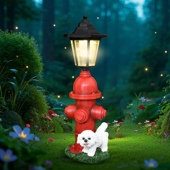 Solar Fire Hydrant Outdoor Statues,Garden Sculptures with Resin Decor Solar Lantern for Yard Art Lawn Ornaments Porch Patio Balcony Birthday Gifts(Red fire Hydrant, Large)