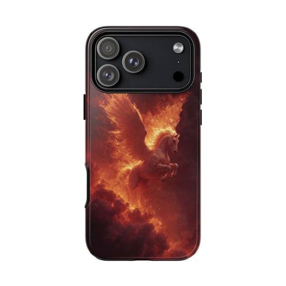 Solar Fire Pegasus Winged Horse Art Tough Slim Phone Case with iPhone 17 to 11 Pro Max