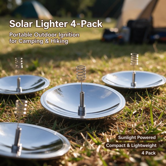 Solar Fire Starter 4 Pack Sunlight Powered Camping Hiking Survival Gear 3.7 in Paper Box