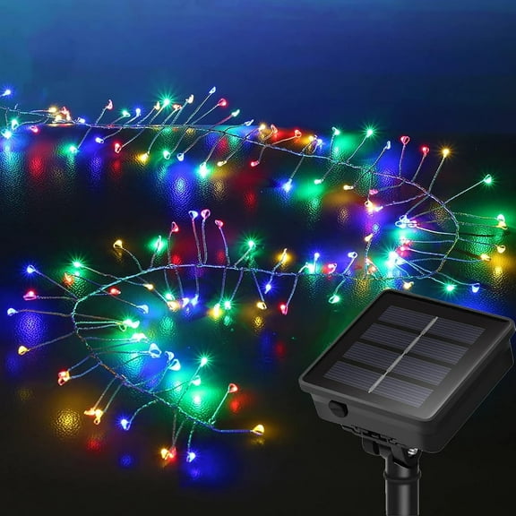 Solar Firecracker Lights 19.68Ft 200 LED Waterproof Cluster Lights 8 Lighting Mode Christmas Fairy Lights Fire Crackers Garland Fairy Light for Garden Wedding Party