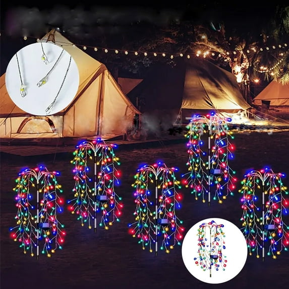 Solar Firecracker Lights - 29" Color-Changing Outdoor Stake Lights for Christmas/Halloween, Waterproof Garden Decor with Auto On/Off (Warm White & Multicolor)