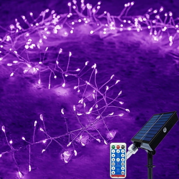 Solar Firecracker Lights Outdoor, Waterproof 29.5FT 300LED Silver Wire Cluster Fairy String Lights with Remote for DIY Bedroom Curtain Window Wedding Christmas Party Decoration