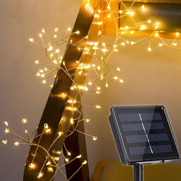 Solar Firecracker Lights-Waterproof 6M 200LED Copper Wire Cluster Fire Crackers Garland Fairy Lights 8Mode For Garden Bedroom Wedding Christmas Party Decorations.