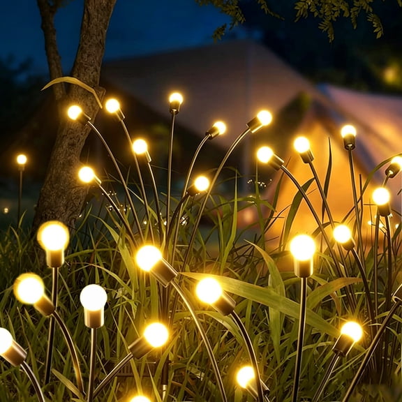 Solar Firefly Lights, 6 Pack 48 LED Swaying Solar Garden Lights, Waterproof IP65 Outdoor Solar String Lights, Auto On/Off Solar Powered Landscape Lights for Yard Patio Pathway Decor, Warm White