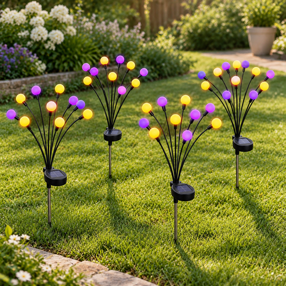 Fire Fly Packing Solar Firefly Sway Lights, 4 Pack, Purple and Orange, 32 LED ...