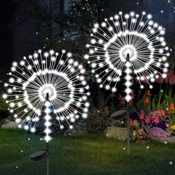 Solar Firework Garden Lights, 240 LED, 2-Pack, Waterproof Outdoor Decorative Stakes, Cool White, 36-Inch Height