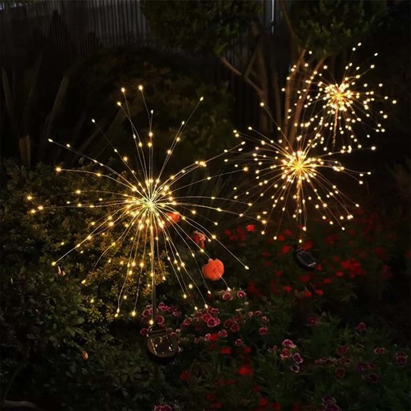 Solar Firework Garden Lights, Waterproof Fiber Optic 70cm Ground Stake Lamp for Lawn Path Outdoor Spring Ornament