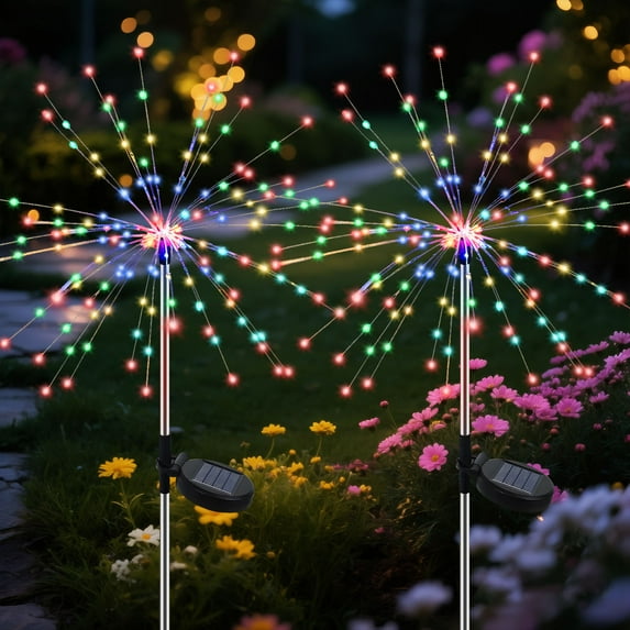 GLUAAE Solar Firework Light,120 LED Multi Color Outdoor Firework Solar Garden Decorative Lights for Walkway Pathway Backyard Christmas Decoration Parties (2 Pieces)Mulit-Color