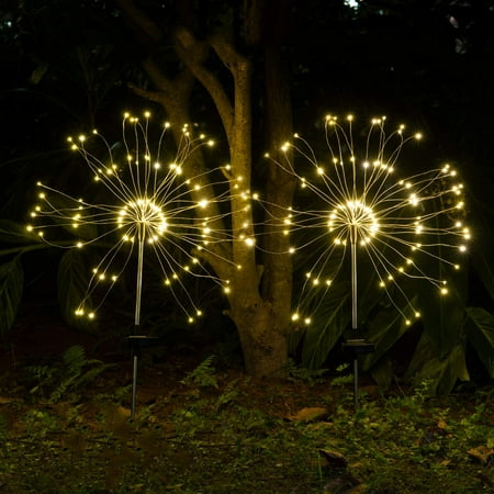 Solar Firework Light, 120 LED Warm Light Outdoor Firework Solar Garden Decorative Lights for Walkway Pathway Backyard Christmas Decoration Parties (Warm White) (2 Pieces)