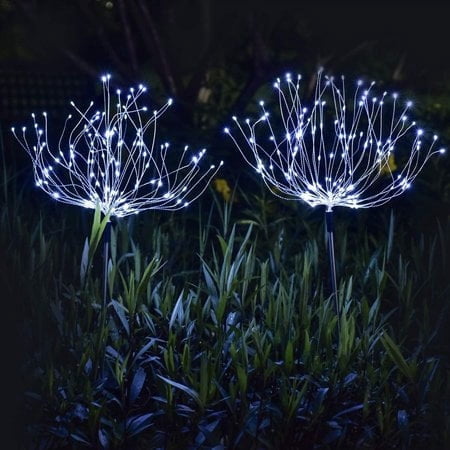 Solar Firework Light, 120 LED Warm Light Outdoor Firework Solar Garden Decorative Lights for Walkway Pathway Backyard Christmas Decoration Parties (Cool white) (2 Pieces)