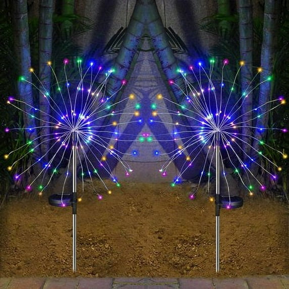 Solar Firework Light, 120 LED Warm Light Outdoor Firework Solar Garden Decorative Lights for Walkway Pathway Backyard Christmas Decoration Parties (Mulit-Color) (2 Pieces)