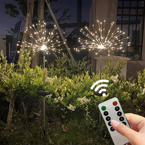 Solar Firework Light LED Starburst Stake Light Warm Landscape Fairy Light Outdoor Firework Lamp Decorative Dandelion Fairy Lamp Holiday Decoration for Garden Path Lawn (Warm Light)