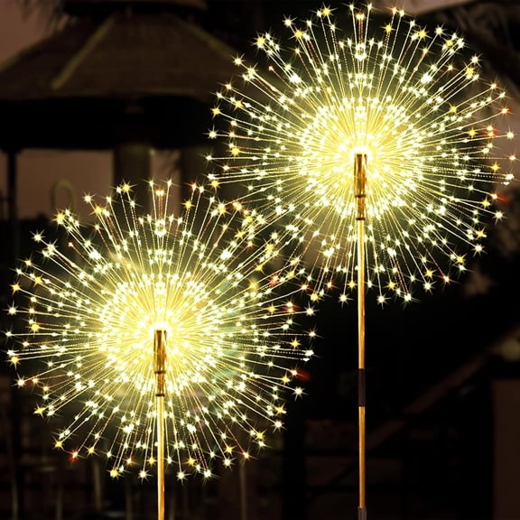 Solar Firework Lights, 2 Pack 150 LEDs 2 Lighting Modes Solar Lights Outdoor Waterproof for Garden Patio Walkway Pathway Party Wedding Christmas Decorative - Warm White
