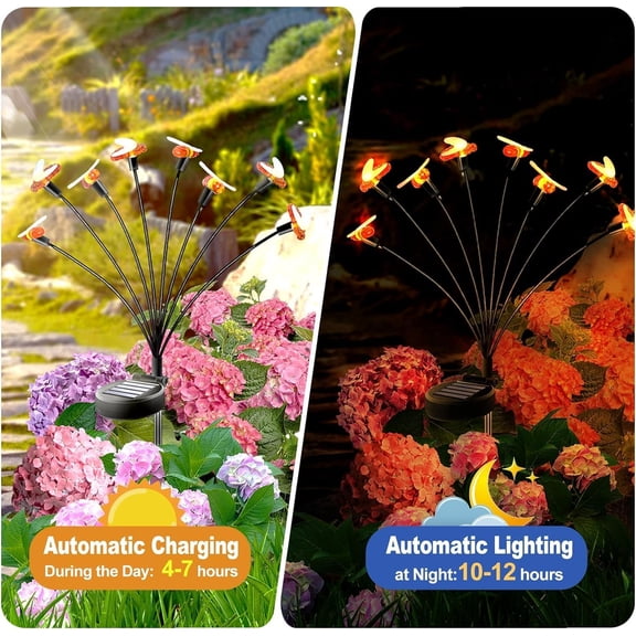 Solar Firework Lights 2Pcs Garden Lights Outdoor Waterproof, 120 LED Distribution in 40 Branches Copper Wire, Festive daysStarburst Lights for Path, Patio, Yard (Powder Warm White)