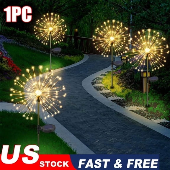 Solar Firework Lights Led Outdoor Waterproof Path Lawn Yard Garden Decor Lamp