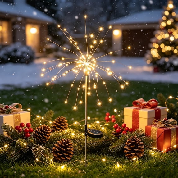 Solar Firework Lights Outdoor 4 Pack, 120LED Solar Starburst Twinkle Garden Lights with 8 Modes,Waterproof Decorative Fairy Light for Garden, Backyard, Halloween & Lawn Landscape Decor