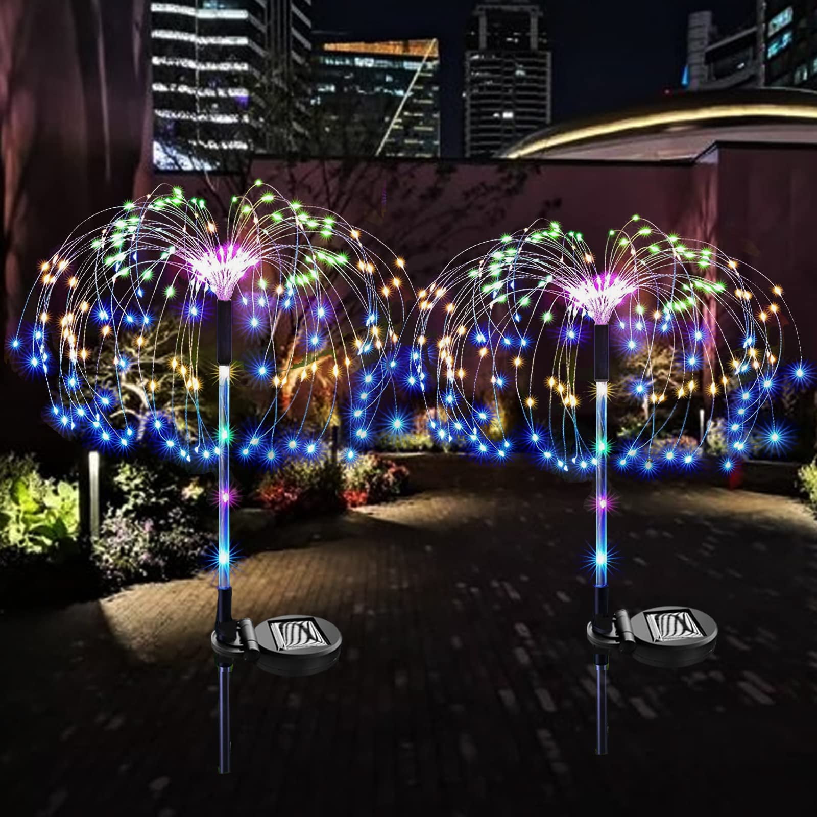 Solar Fireworks Lights, 2 Pack 120 LED Copper Wire Outdoor Stake Lights