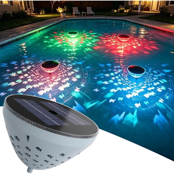 Solar Fish‑Pattern Projection Floating Pool Lights, IP65 Waterproof 5‑Mode RGB LED Water Lamp, Auto On/Off Outdoor Decor Light for Pool, Pond, Garden & Backyard