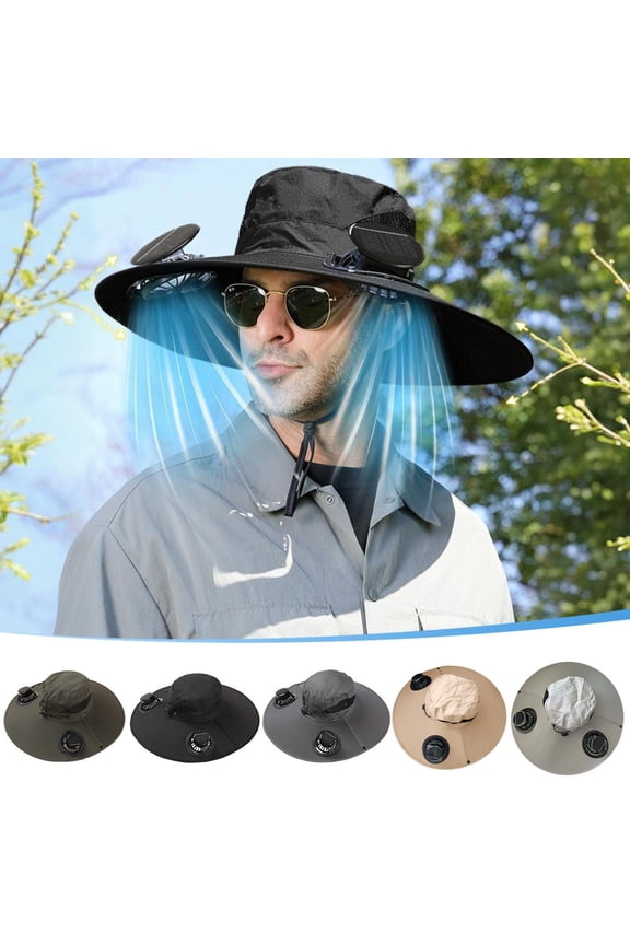 Solar Fisherman Hat with Ice Silk Face Cover USB Charging Fan Cooling Sun Hat for Men Outdoor Fishing Hiking Gardening Mesh Design by PALIFEUR