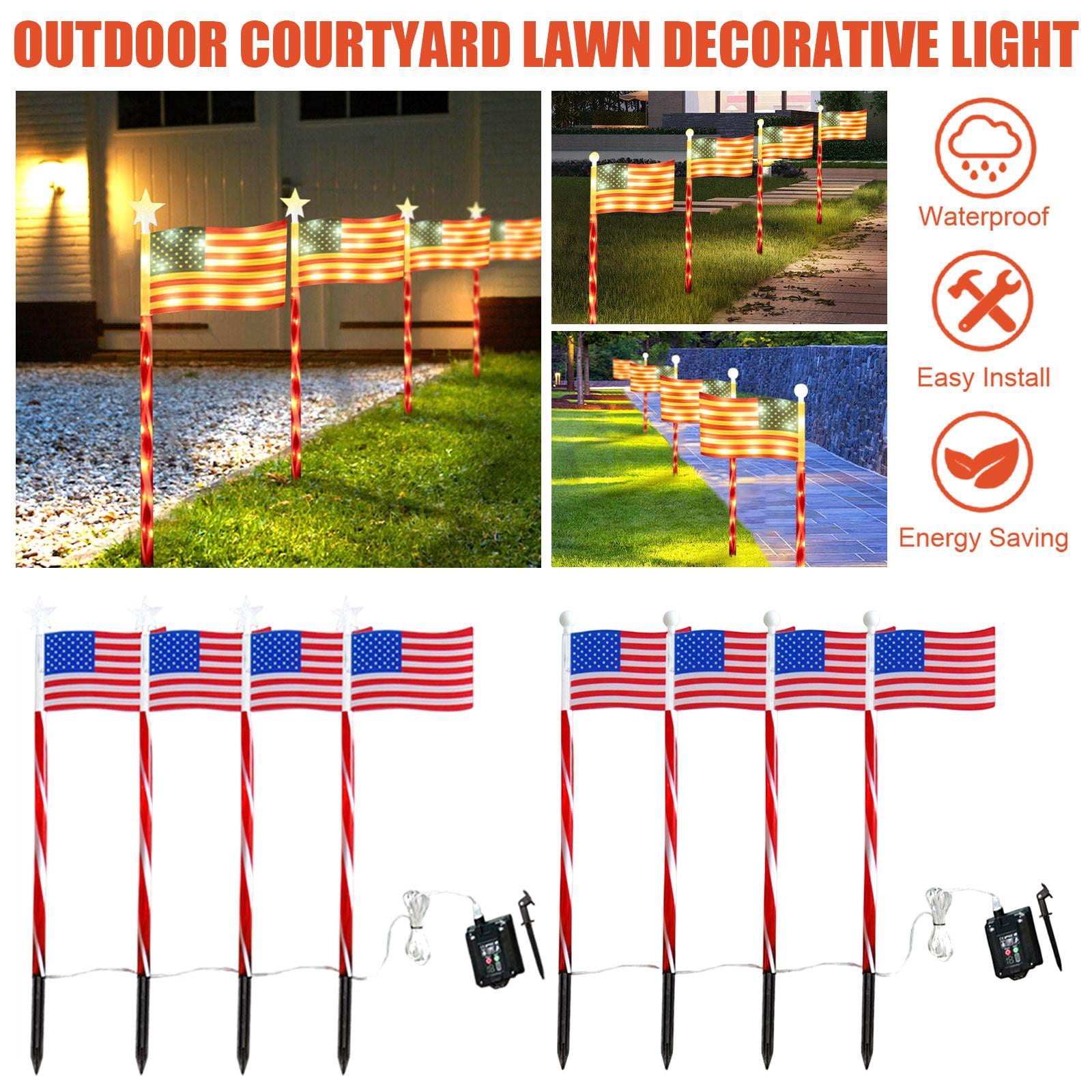 Solar Outdoor Lights Waterproof, 36 in Ground Stakes, Solar Lights Outdoor Decorative, Front Yard Walkway Glow, Fourth of July, Patriotic Print, 4 Set