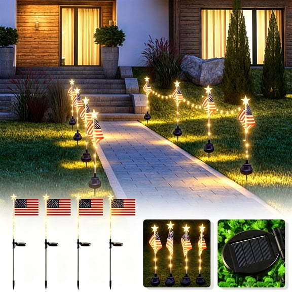 Solar Flag Pole Ground Mount LED Light, Outdoor Waterproof Decorative Spotlights for Yard