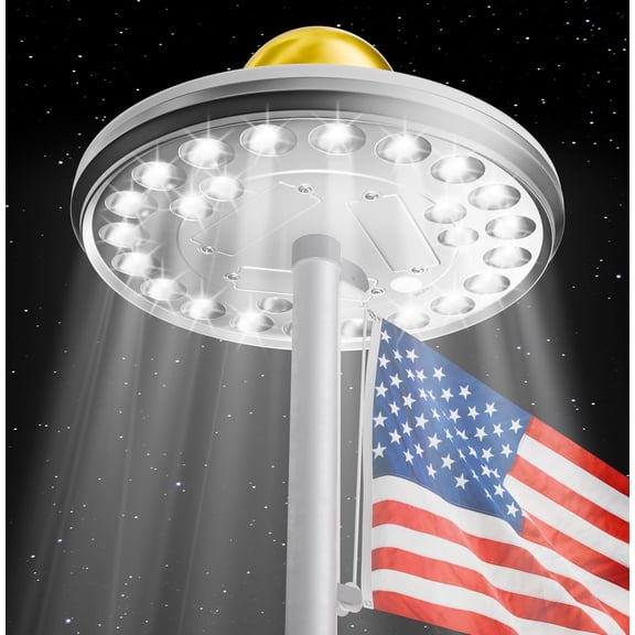 Solar Flag Pole Light 26 LED 1300 Lumen Super Bright, 12+ Hours Runtime, Auto On/Off, Durable Weatherproof Top-Mount for Outdoor Flagpoles