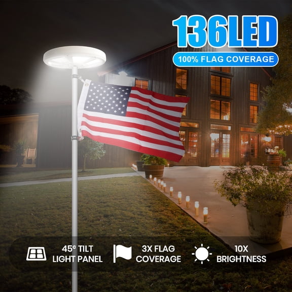 Solar Flag Pole Light Flagpole 136 LED Flag Light Outdoor Lighting Waterproof