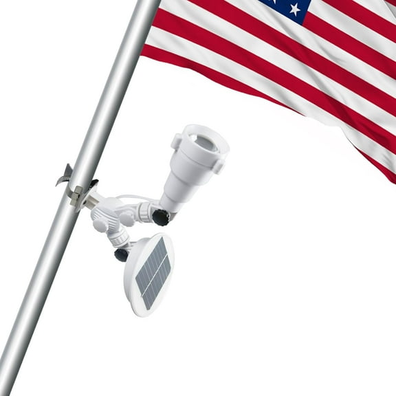 Solar Flag Pole Light, Flagpole Light Solar Powered, Super Bright PC Crystal LED Spotlights, Upgraded 2200mAh 145Lm, Adjustable Bracket & Metal Clamp Fits 1-1.5" Flagpole, 8-12 Hrs