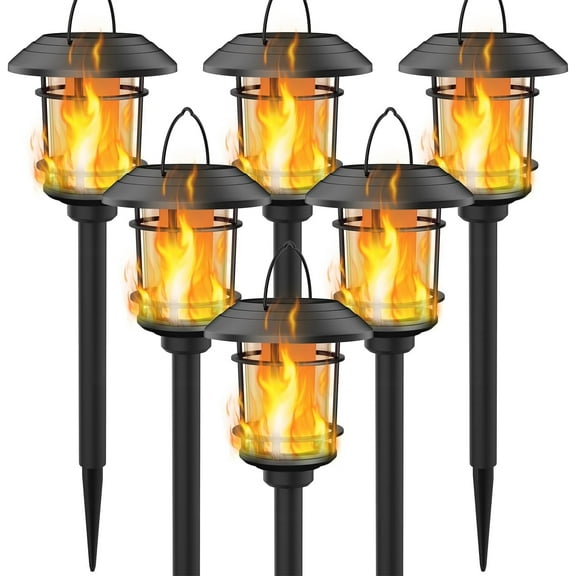 Solar Flame Flashlight Outdoor, Dual-Purpose Flickering Flame Garden Light, Hanging Lantern, Auto On/Off and Waterproof Halloween Lighting, Suitable for Lawn, Patio, Yard, Walkway, Driveway