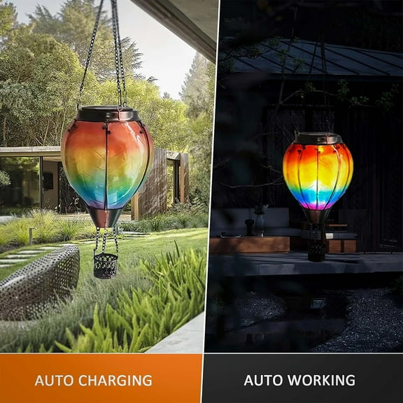 Solar Flame Lantern with 8-Colored Glass Panels and IP44 Waterproof Rating, Auto On/Off Outdoor Hanging Light for Garden Patio Balcony Courtyard Christmas Decoration