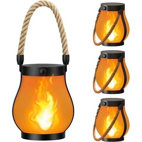 Gkcity Solar Lanterns Outdoor with Ultra-Real Flame, Dual Charging (USB/Solar) & 2 Modes - Waterproof Decorative Hanging/Table Lights for Yard Patio Garden Gift Halloween Easter Decoration, 1 Pack