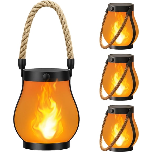 Gkcity Solar Lanterns Outdoor with Ultra-Real Flame, Dual Charging (USB/Solar) & 2 Modes - Waterproof Decorative Hanging/Table Lights for Yard Patio Garden Gift Halloween Christmas Decoration, 1 Pack