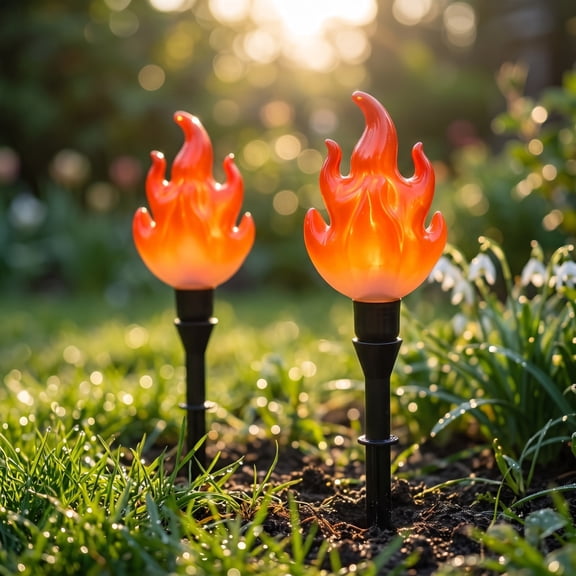 Solar Flame Stake String Lights Halloween Decorations Outdoor,20 Flickering LED with 8 Glowing Modes,Waterproof for Spooky Garden Pathway Patio Display 36 ft