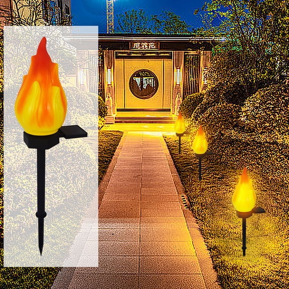 Solar Flame Torch Light Outdoor Garden Decor | LED Flickering Landscape Lamp | 45cm Weatherproof ABS for Courtyard Pathway