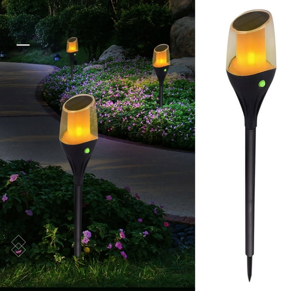 Solar Flame Torch Light, Outdoor Garden Decoration, IP65 Waterproof, 1600K Amber LED, Auto On/Off, 15-Hour Runtime, No Wiring, for Pathway/Patio/Lawn Lighting